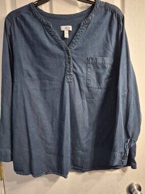 Denim and Company Tunic Blouse, Dark Wash